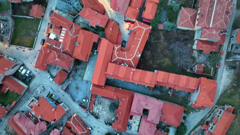 top down aerial footage over the greek village of agios athanasios on kaimaktsalan mountain