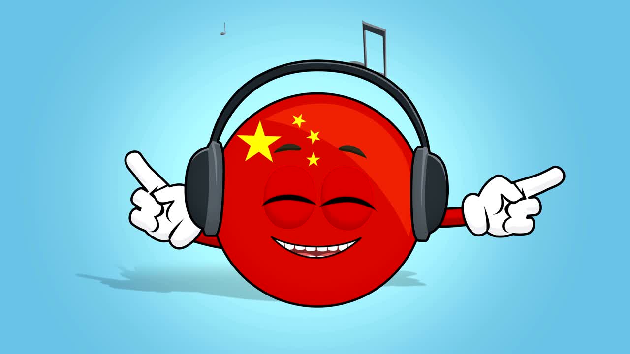 Ícone de desenho animado da bandeira da China com música e animação facial.