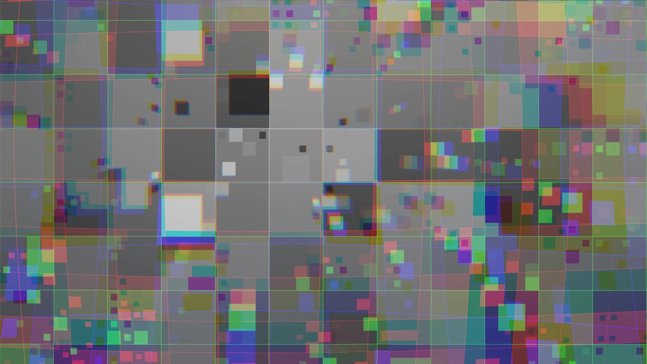 abstract digital glitch background, monochrome grid disrupted by colorful pixel distortion, modern, data-driven visual background