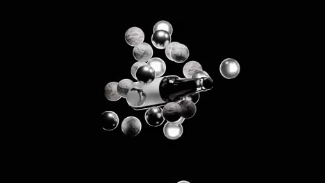 abstract 3d composition of bottle and balls