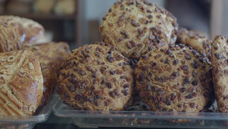 close-up of delicious nutty cookies in a bakery