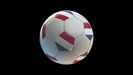 soccer ball with flag netherlands, on black background loop alpha. 3d rendering