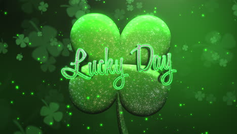 lucky day with candy shamrock and flying small shamrocks with glitters in sky