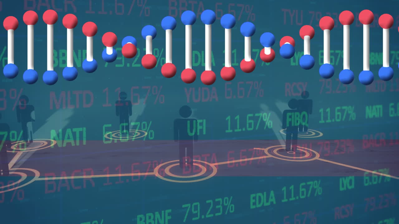 dna 가닥 회전, 연결 네트워크 및 데이터 처리의 애니메이션