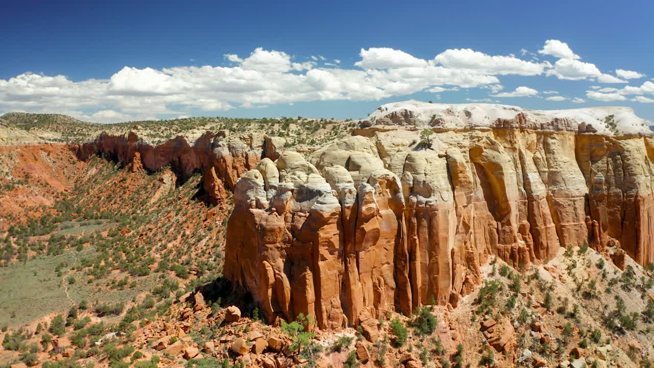 Aerial orbiting rock formation at Ghost Ranch in Abiquiu New Mexico