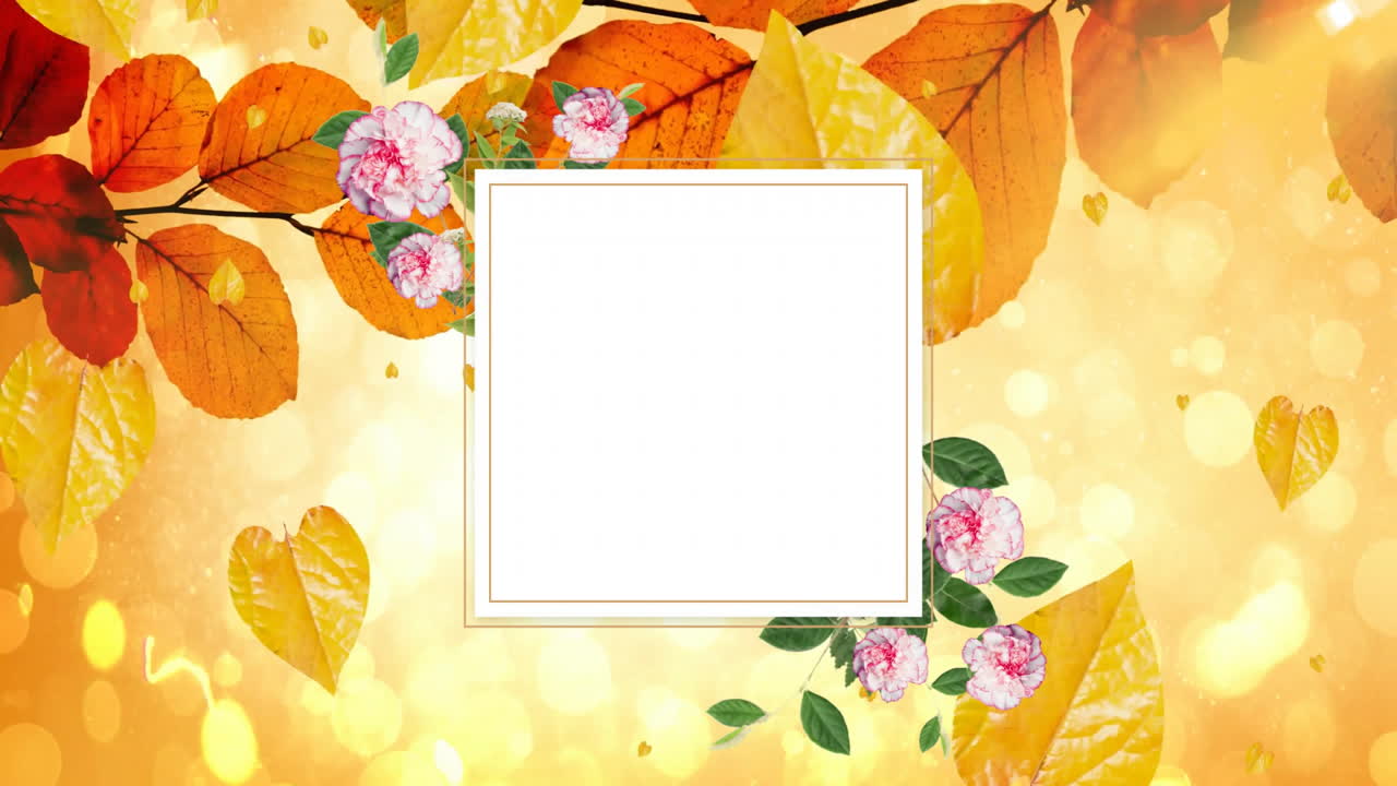 떨어지는 잎 위에 복사 공간과 함께 꽃과 모양의 애니메이션