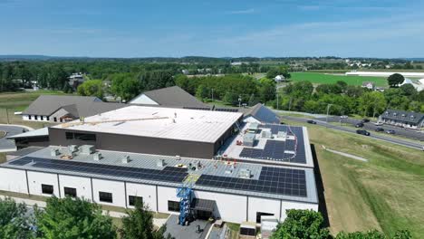 solar panels installation on large industrial building