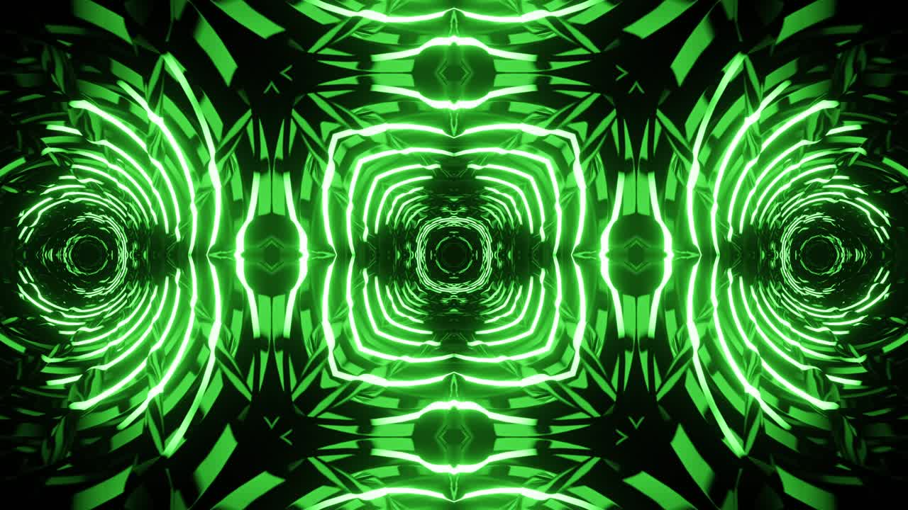 el caleidoscopio de neón verde de bucle vj. animación sin costuras.