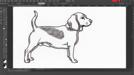 line art drawing of a dog in a graphic design software interface
