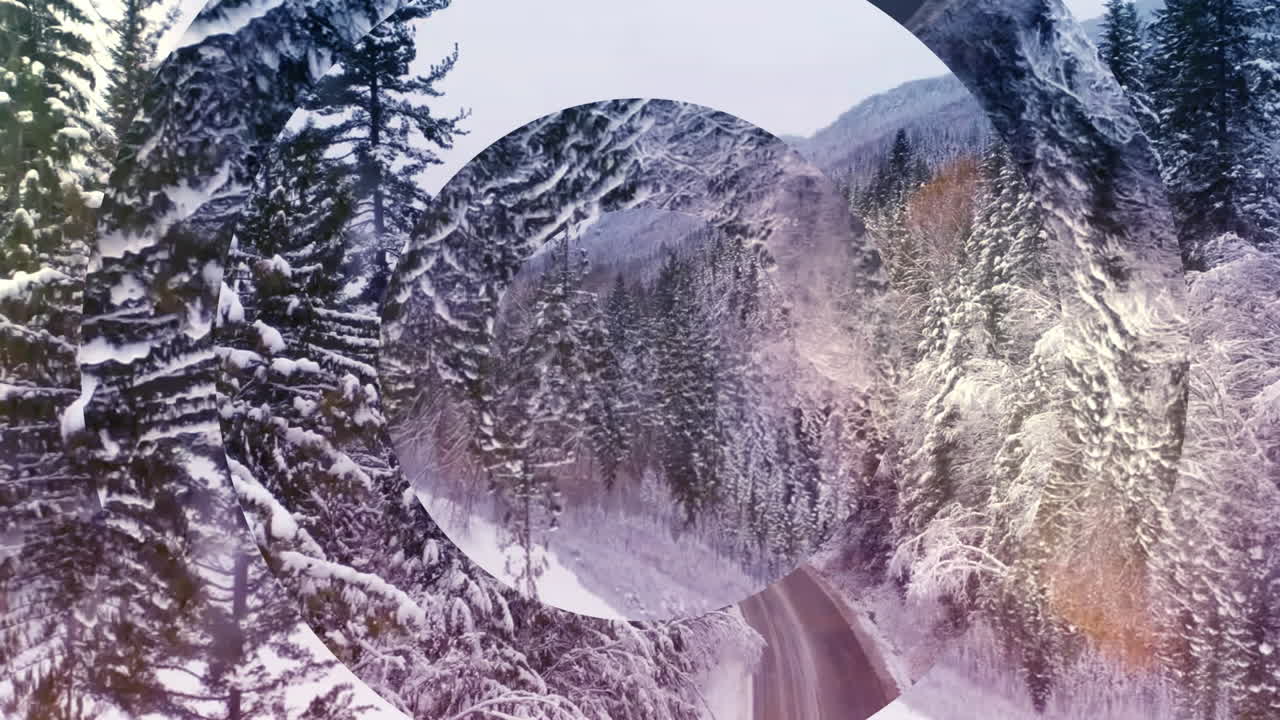 Mirror glass circles on wintery scene background