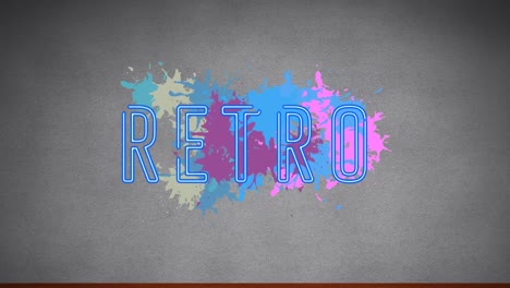 animation of neon retro text over blots and grey background