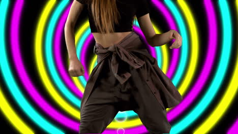 animation of caucasian female dancer over shapes