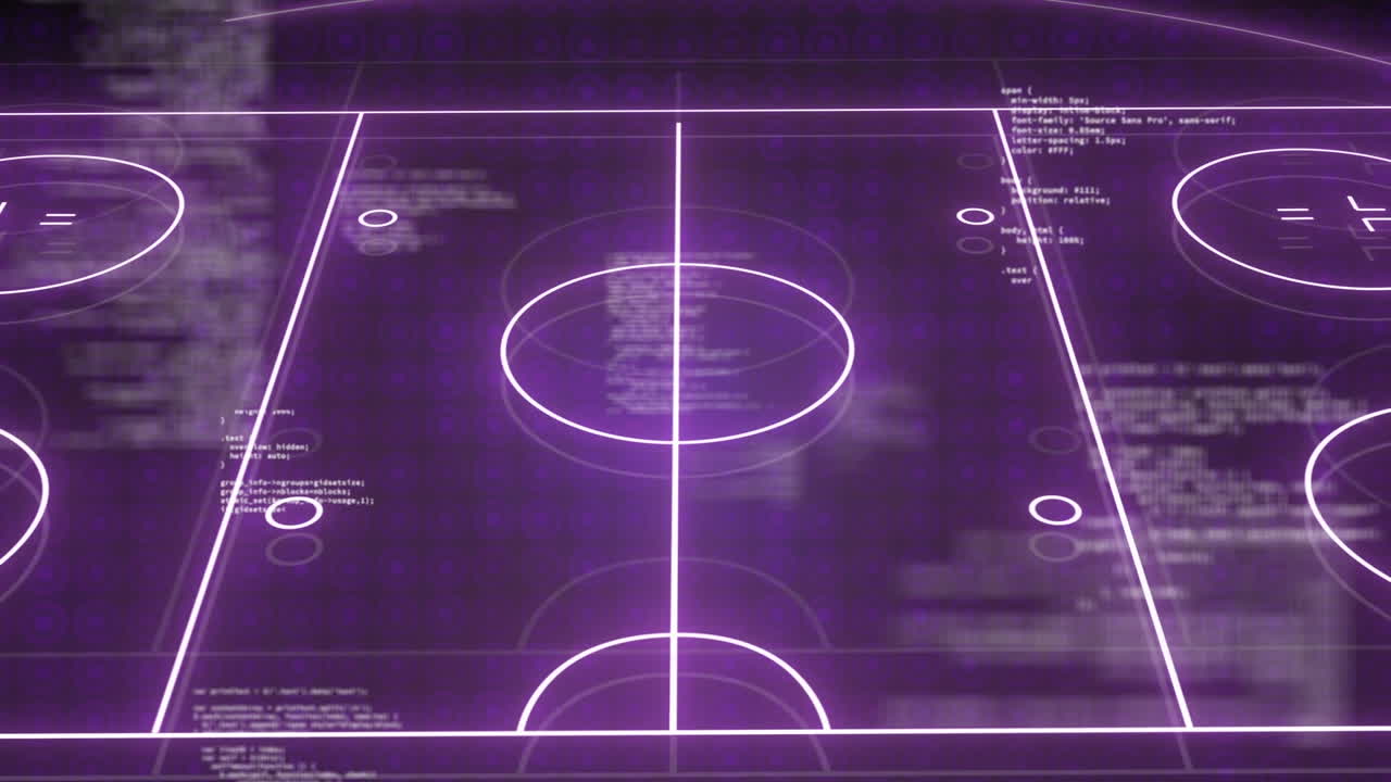 Animation of purple neon ice hockey rink and data processing