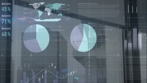 Animation-of-statistical-data-processing-against-view-of-a-tall-building