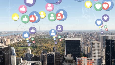 animación de las reacciones de las redes sociales sobre el paisaje urbano.