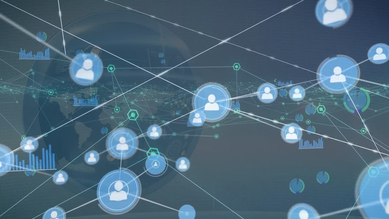 연결 네트워크의 애니메이션과 블루 디지털 공간에 대한 세계