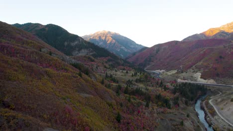 Gorgeous-Autumn-Scenery-in-Provo-Canyon,-Utah-during-Fall---Aerial