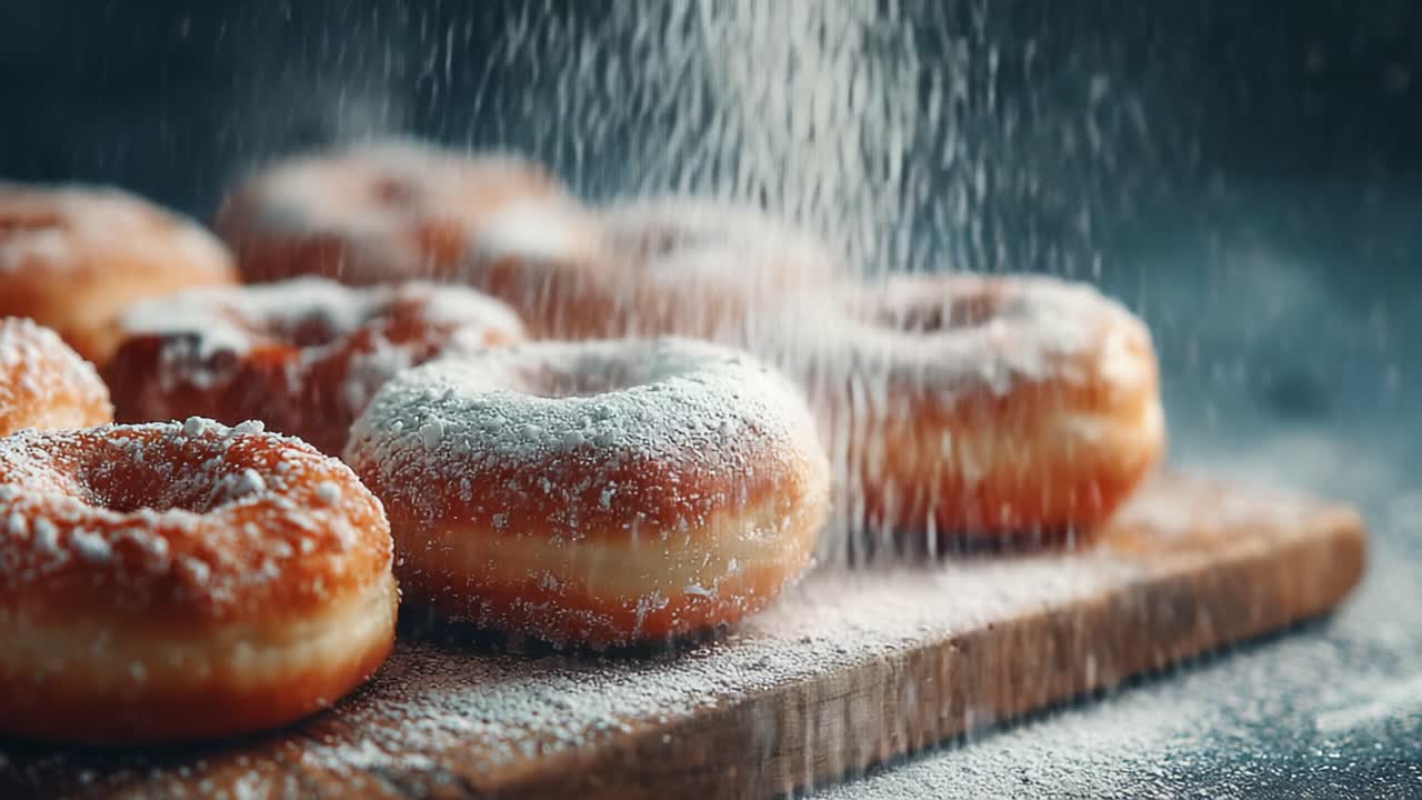 Lezzetli Sırlı Donutlar: Hafif Bir Pudra Şekeri Serpilmiş, Her Tatlı Severin Keyfine Uygun, Cazip Bir Tatlı İkramı Sunumu.