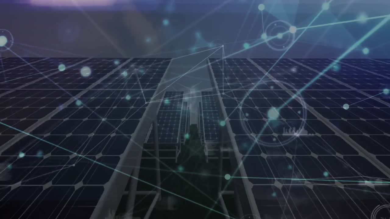 태양 전지 패널을 통한 연결 네트워크의 애니메이션