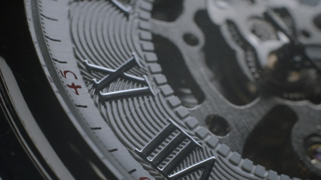 Watch tourbillon rotating macro slowmotion