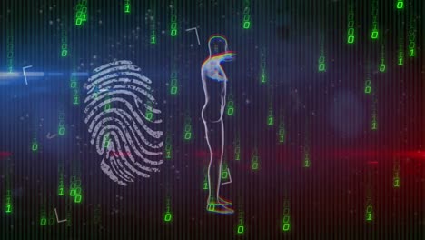 Animation-of-data-processing-and-fingerprint-on-black-background