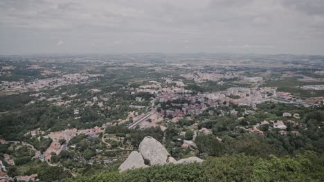 sintra cityscape in wide panning left view from above, portugal