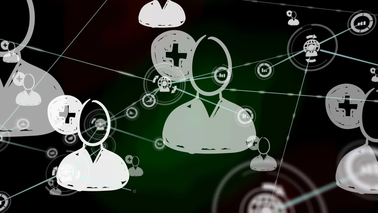 검은색 배경에 있는 사람들에 대한 연결 네트워크의 애니메이션