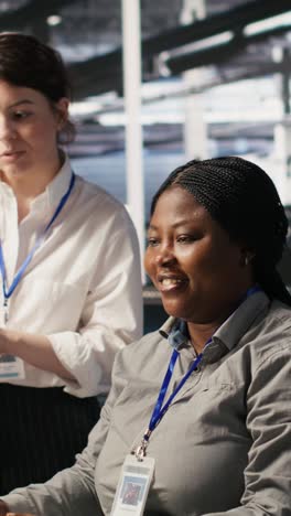 vertical video happy data center manager pleased by work done by team integrating ai