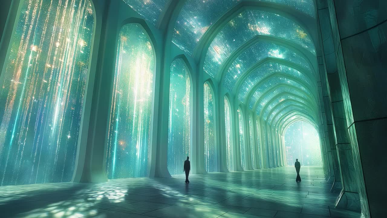 Futuristic Hallway with Arches and Glowing Light