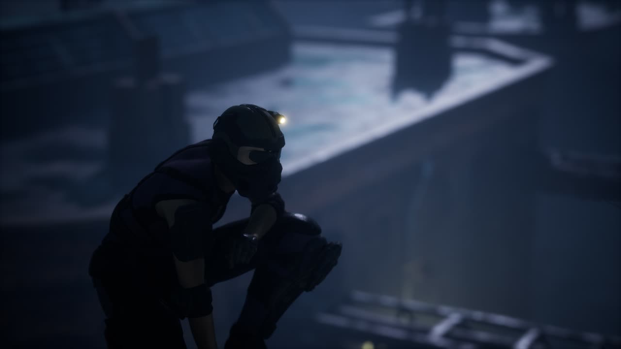 지붕에 있는 사이버 ⁇ 크 스타일의 여자