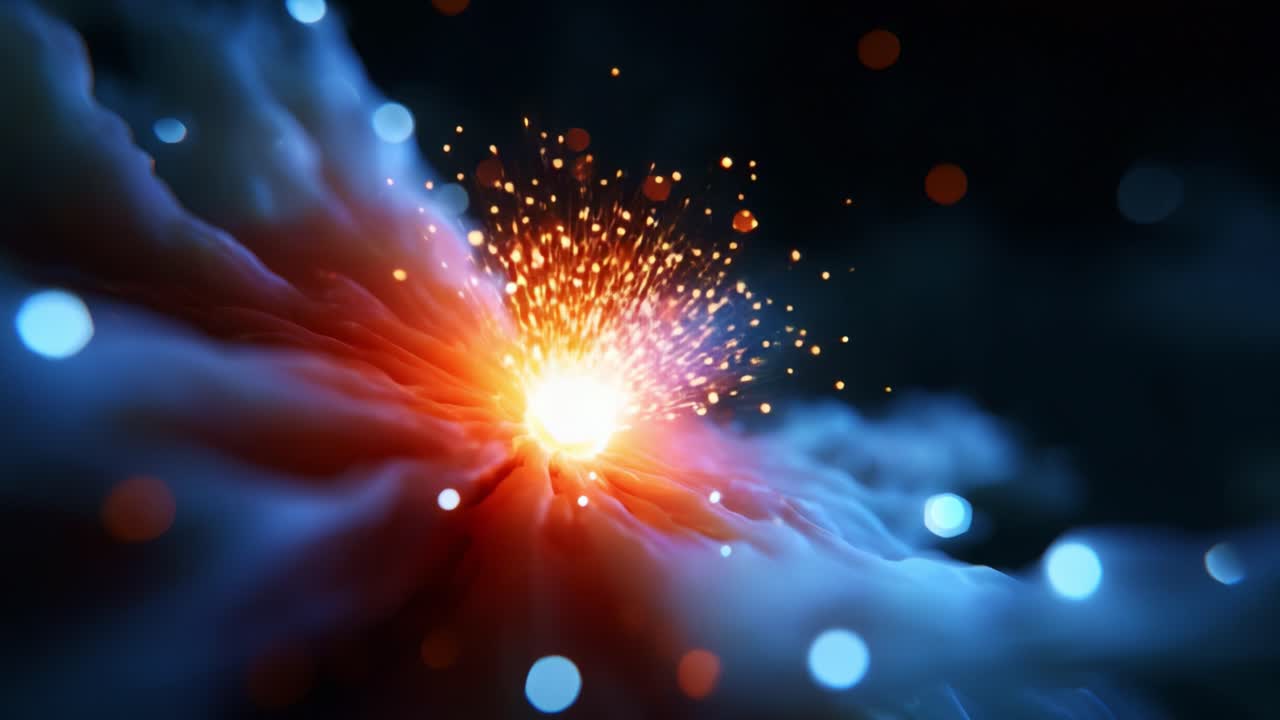 A Vibrant Cosmic Explosion Captured in Stunning Detail, Showcasing the Dynamic Interaction of Light and Matter in a Stellar Environment Filled with Colorful Particles and Ethereal Energy Waves