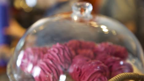 pink marshmallows in glass dome