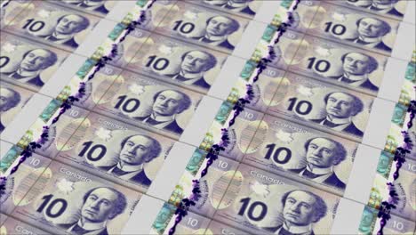 10-Billetes-De-Dólar-Canadiense-Impresos-Por-Una-Prensa-De-Dinero