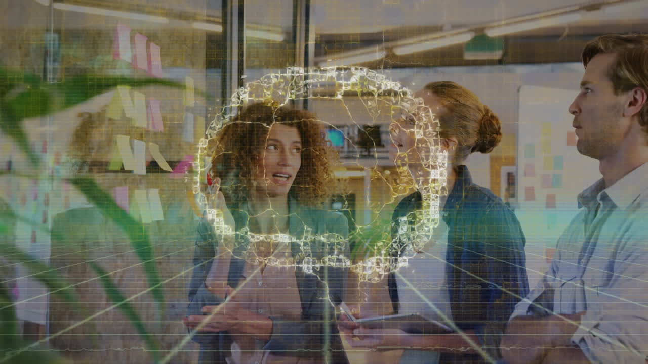 animación del cerebro digital sobre diversas personas de negocios que se reúnen.
