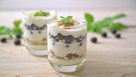 arándanos frescos y yogur con granola - estilo de comida saludable