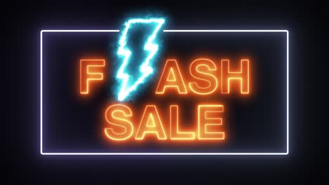 orange flash sale with blue thunder colorful of neon line blaze glowing flashing animation loop frame random on a black background.