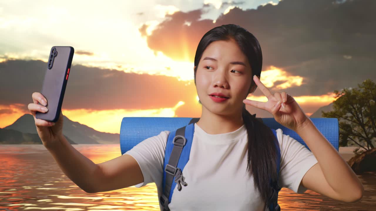 Happy Traveler Taking a Selfie at Sunset