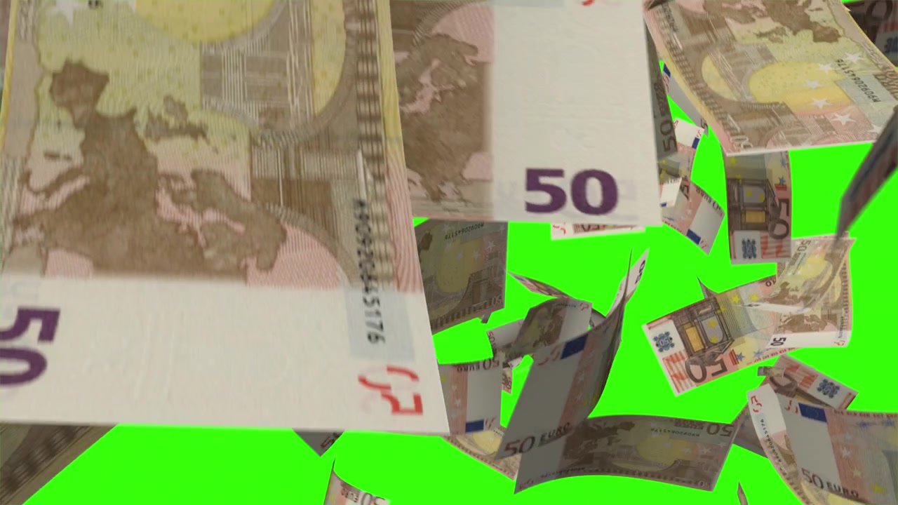 Caduta di banconote da 50 euro su Green Screen