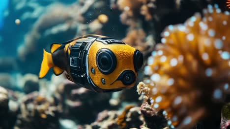 robotic fish swimming in coral reef