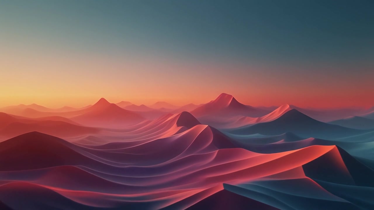 Paesaggio digitale astratto con dune ondulate al tramonto