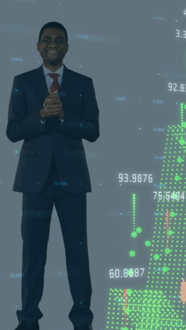 animación de datos financieros sobre un empresario afroamericano