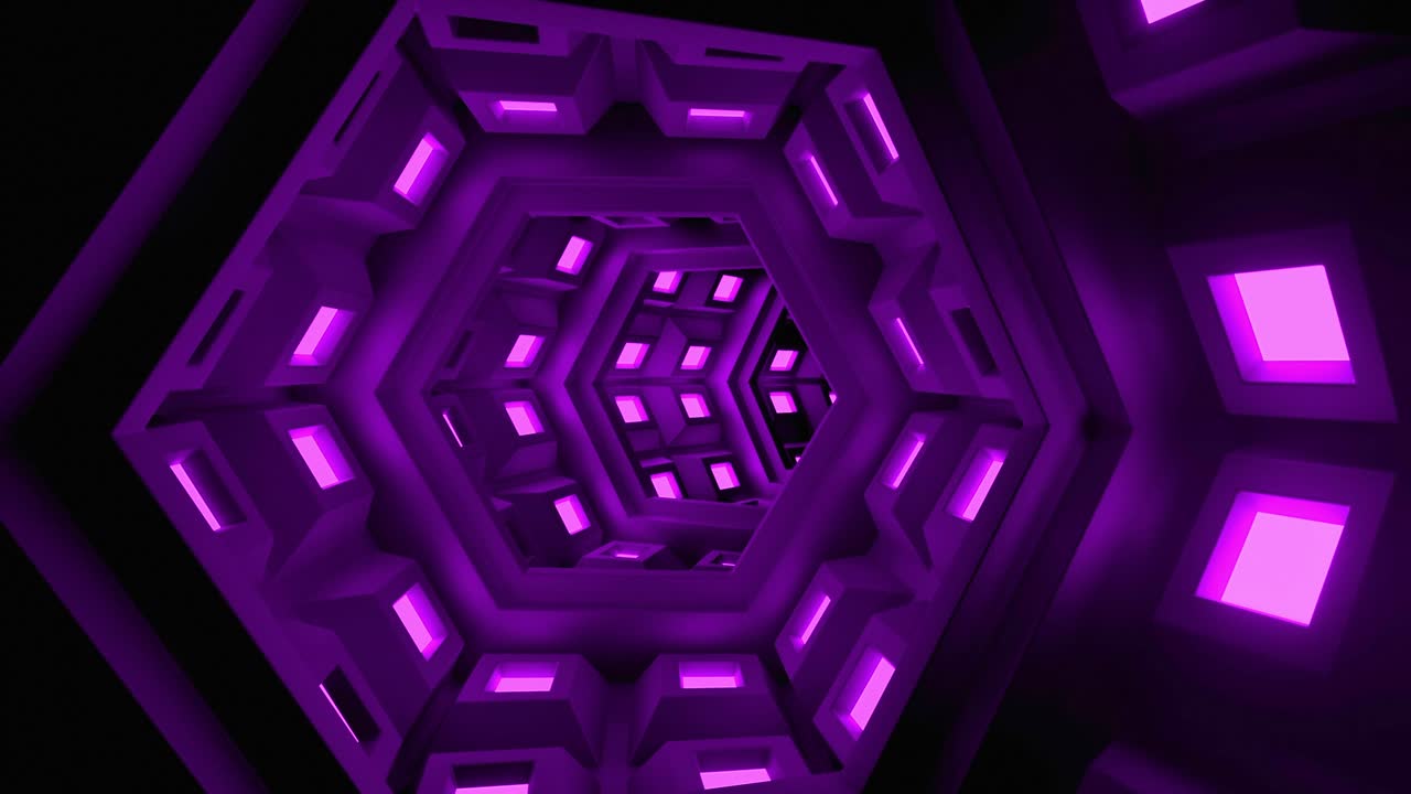 túnel 3d abstracto con luces púrpuras brillantes