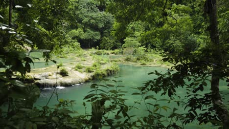 Semuc-champey-guatemala-in-the-morning,-left-tilt-4k