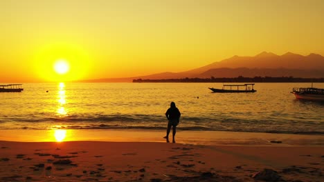 dominican republic, tropical vacation concept, silhouette of a woman admiring golden sunset