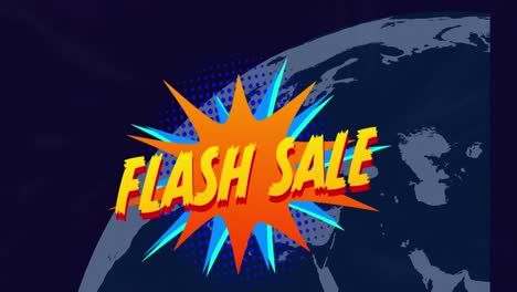 Animation-Von-Flash-Sale-Text-über-Dem-Globus-Auf-Schwarzem-Hintergrund