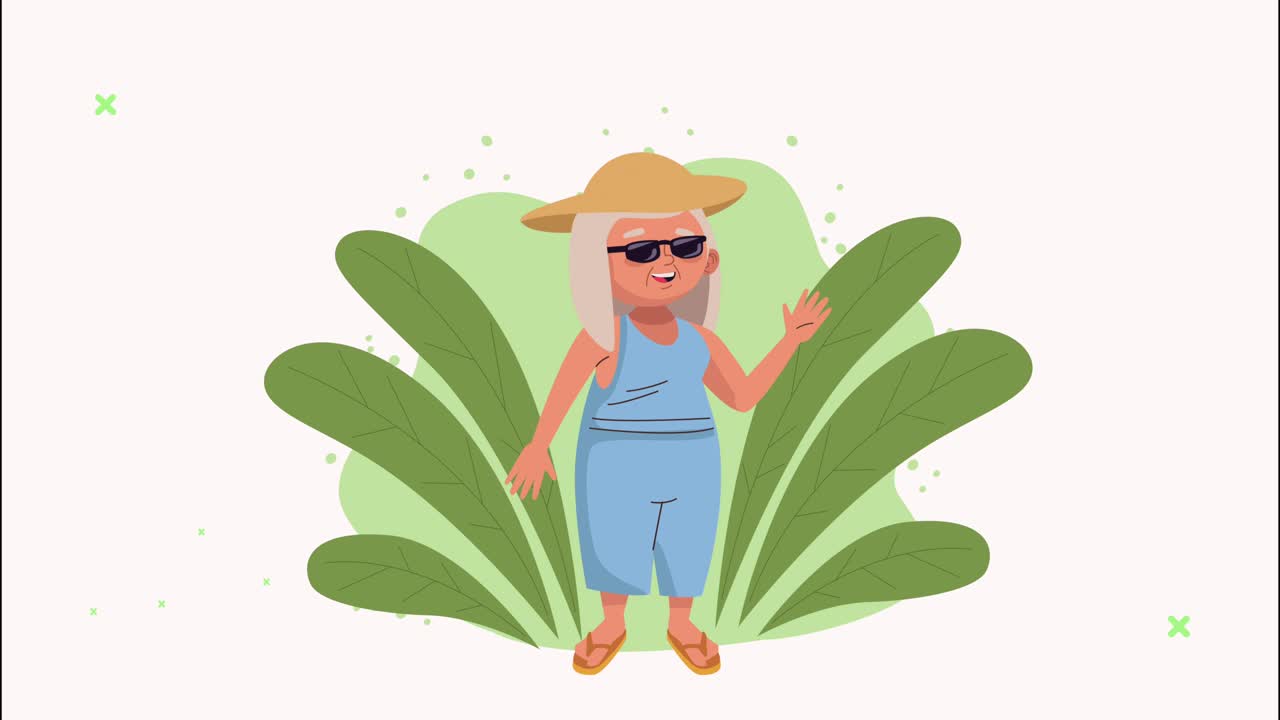 캠프에서 귀여운 은 여자 애니메이션 캐릭터