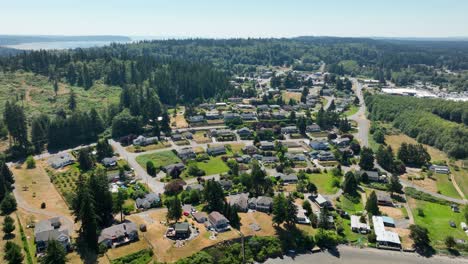 wide drone shot of the freeland community on whidbey island