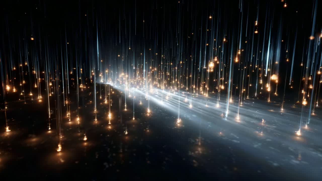 A Spectacular Display of Light Streams and Radiant Particles Illuminating a Dark Space, Creating a Mesmerizing Visual Experience of Dynamic Energy and Motion