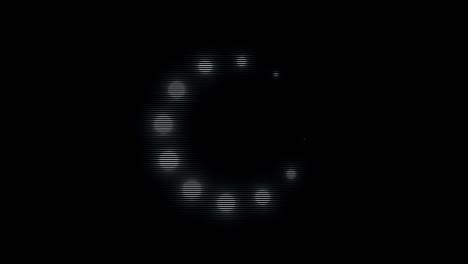 abstract animation of white spinning bubbles rotating in a loading wheel on black background. animation. white loading circle icon on black