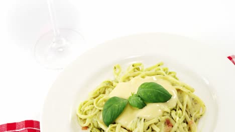 plate of pasta with red wine